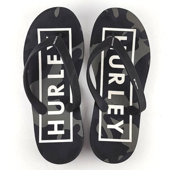 Hurley Men's Camo Black Grey Flip Flops Thongs Size 7 - Picture 6 of 10